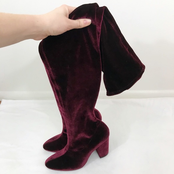 Zara Shoes - Zara Velvet Burgundy Over the Knee Boot Size 6